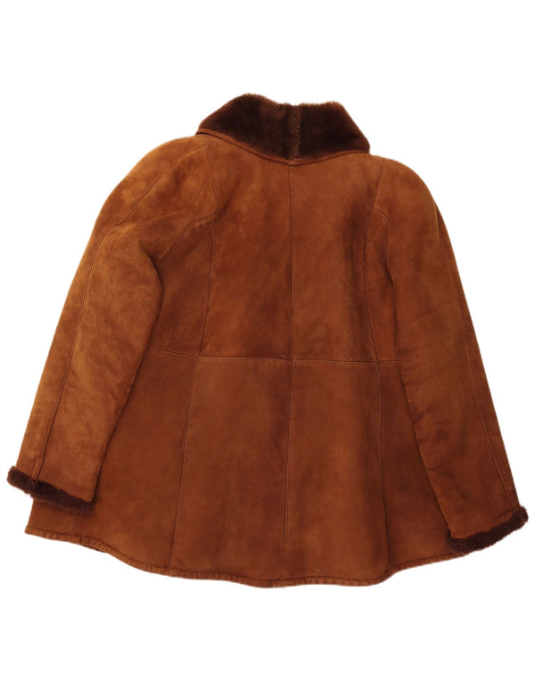 Giacca in shearling doppiopetto vintage da donna, vestibilità ampia, taglia UK 18 XL, marrone