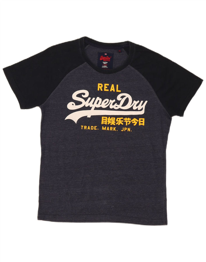 T-shirt grafica da uomo Superdry Top grande in cotone color block grigio