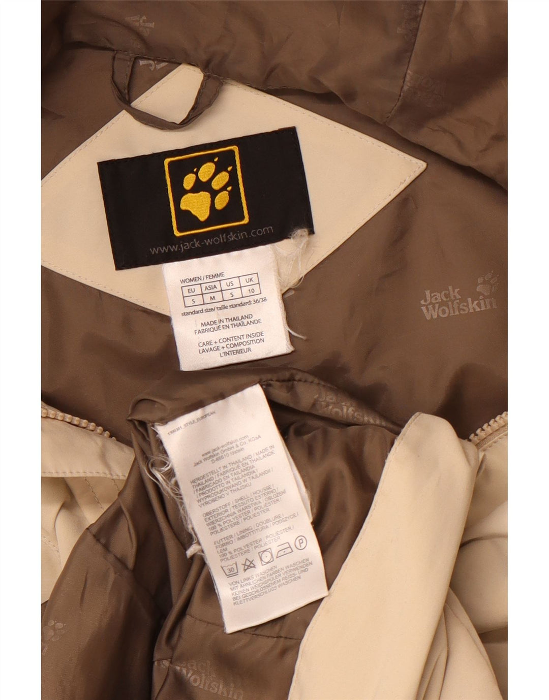 JACK WOLFSKIN Giacca a vento con cappuccio da donna UK 10 Small Beige Poliestere