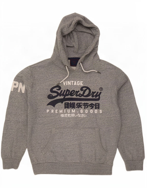 Superdry Mens Graphic Hoodie Jumper XL Grey Flecked Cotton