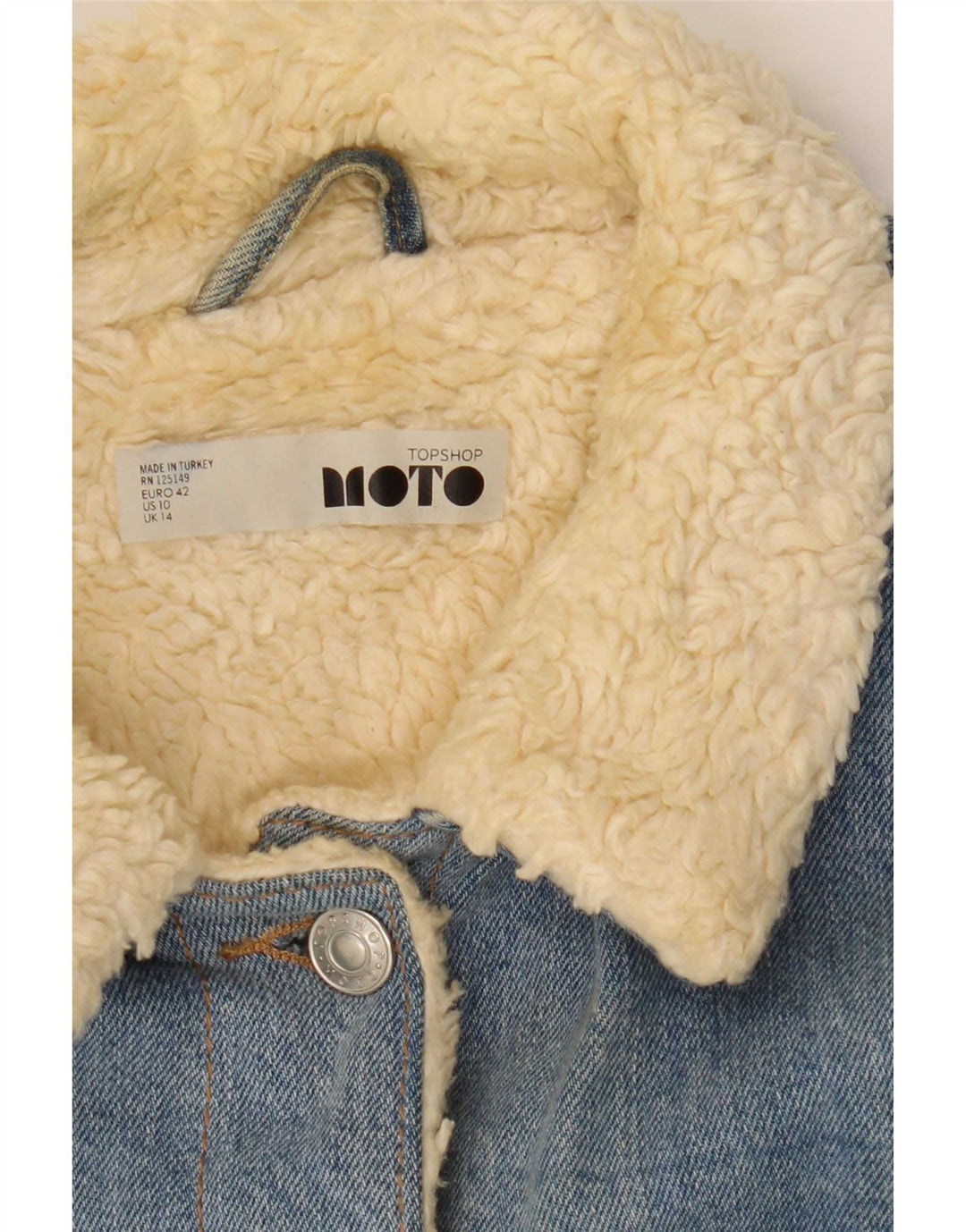 Topshop Giacca da donna in denim sherpa UK 14 grande cotone blu