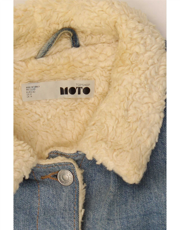 Topshop Giacca da donna in denim sherpa UK 14 grande cotone blu