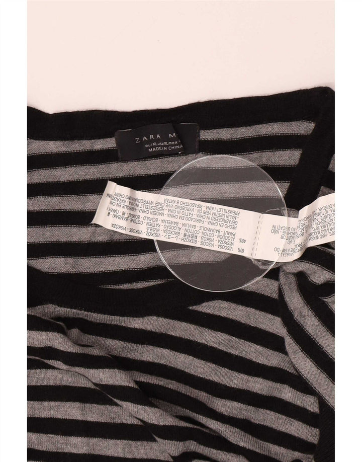 Top Zara da uomo a maniche lunghe XL in viscosa a righe grigie