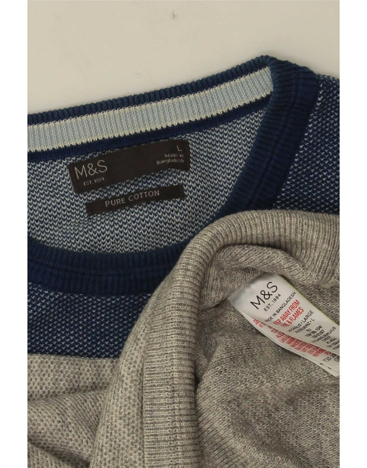 Maglione maglione girocollo da uomo Marks & Spencer grande in cotone color block grigio