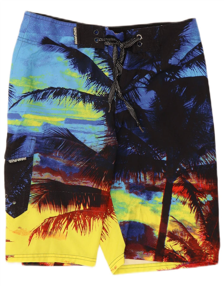 Pantaloncini da bagno vintage da uomo piccoli hawaiani color block multicolore