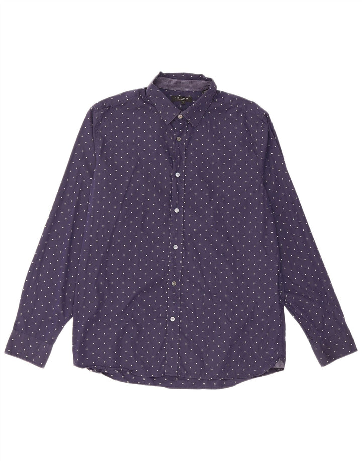 Camicia da uomo Ted Baker taglia 5 XL cotone maculato blu navy