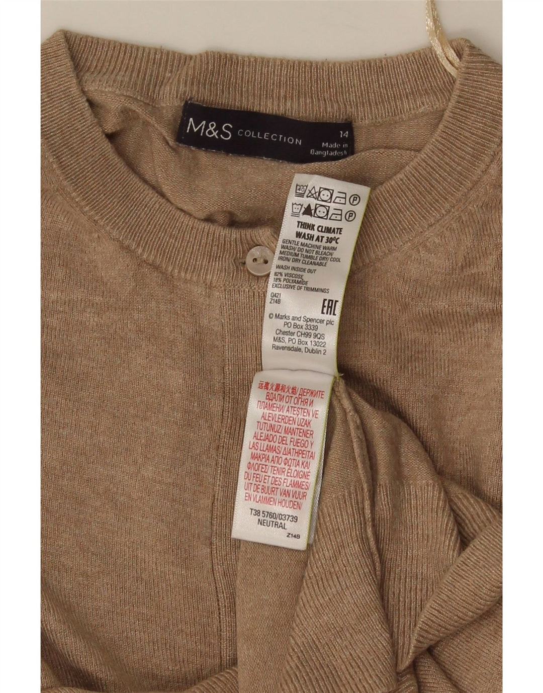 Maglione cardigan corto da donna Marks & Spencer UK 14 Viscosa beige medio