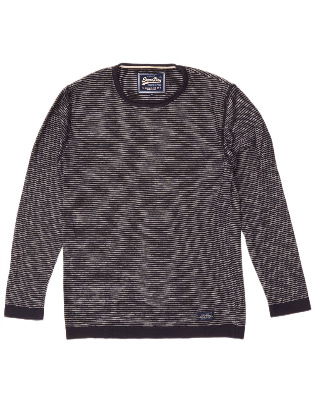 Maglione da uomo girocollo Superdry in cotone gessato medio blu navy