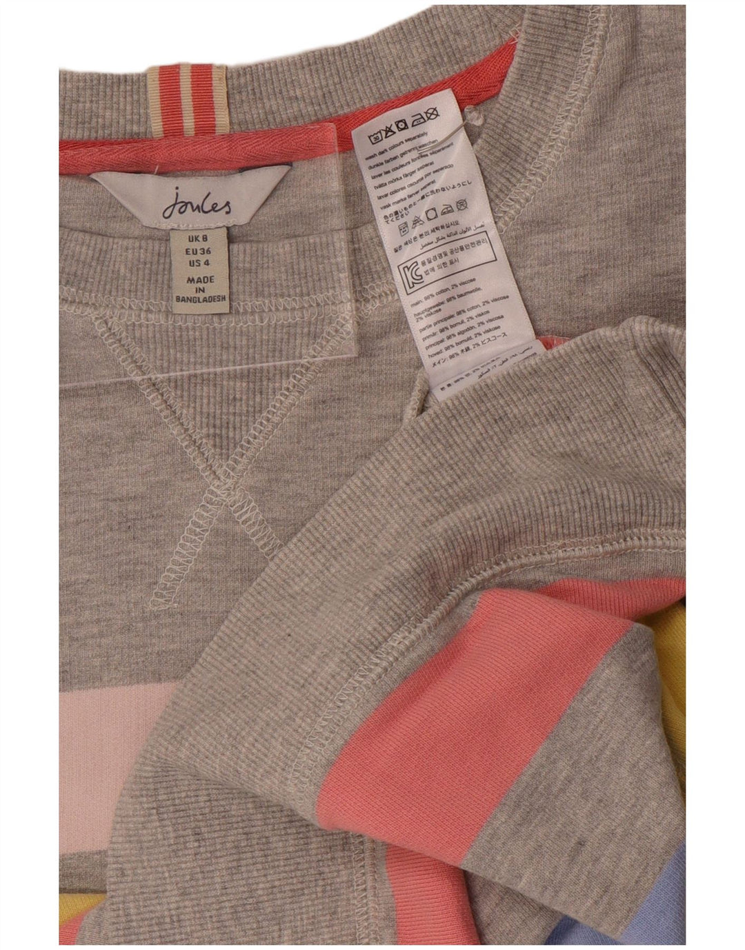 Joules Felpa oversize da donna Maglione UK 8 Piccolo Cotone a righe grigie