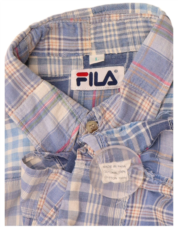 FILA Camicia a maniche corte da uomo grande in cotone patchwork blu
