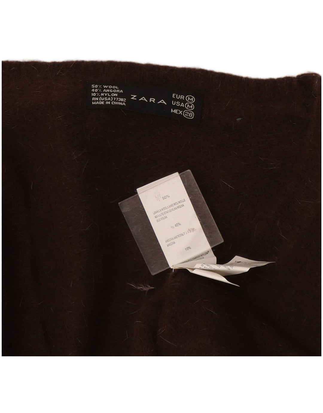 Maglione corto con scollo a V da donna Zara UK 12 Lana marrone medio