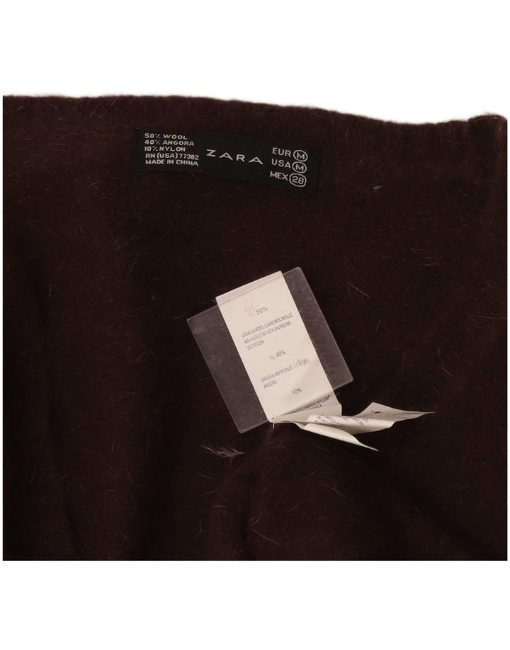 Maglione corto con scollo a V da donna Zara UK 12 Lana marrone medio