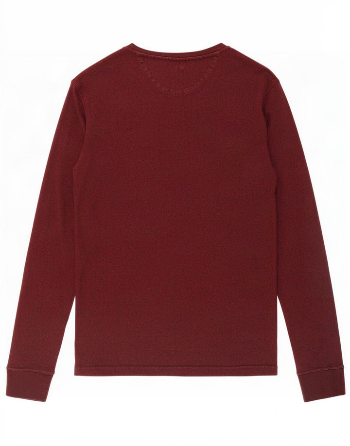 Top da uomo Superdry a maniche lunghe in cotone screziato bordeaux medio