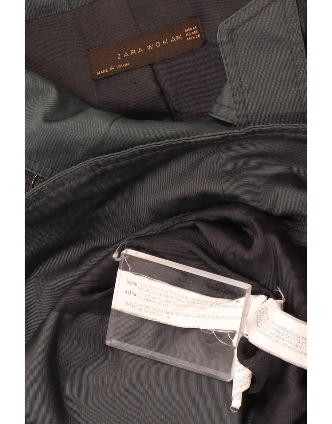 Trench corto doppiopetto da donna Zara UK 14 Cotone grigio medio