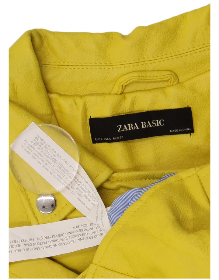 Giacca da motociclista corta in ecopelle da donna Zara UK 16 grande poliestere giallo