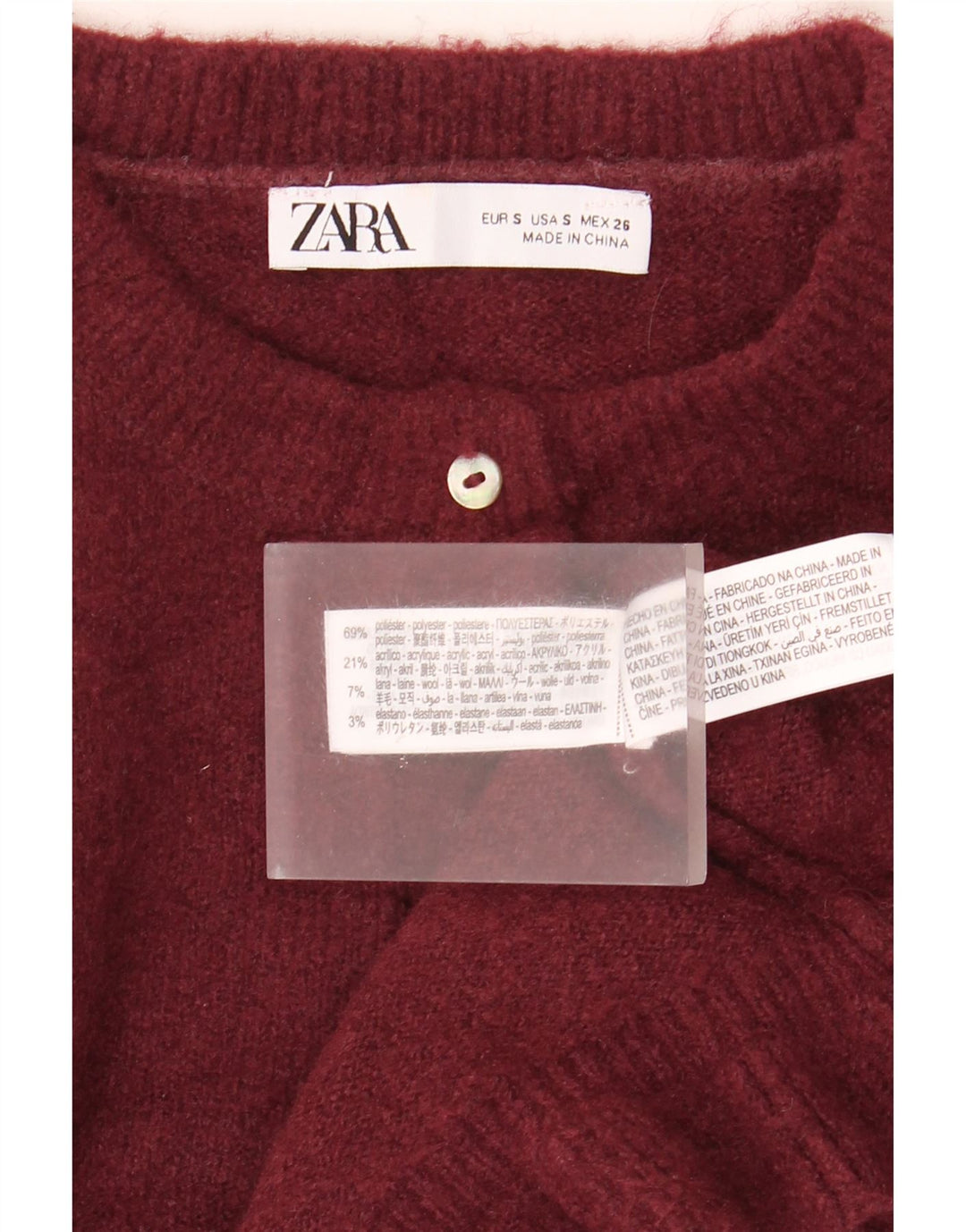 Maglione cardigan oversize corto da donna Zara UK 10 piccolo poliestere marrone