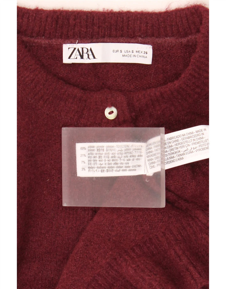 Maglione cardigan oversize corto da donna Zara UK 10 piccolo poliestere marrone