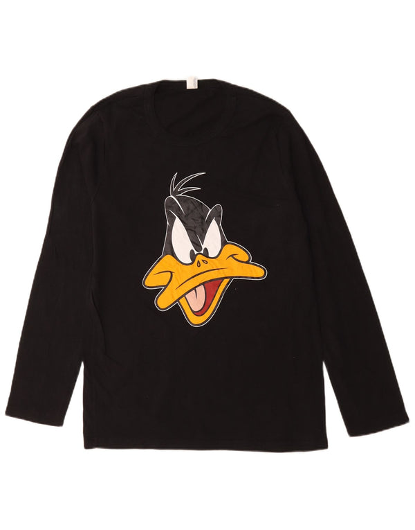Benetton Uomo Looney Tunes Graphic Top Manica Lunga Piccolo Cotone Nero