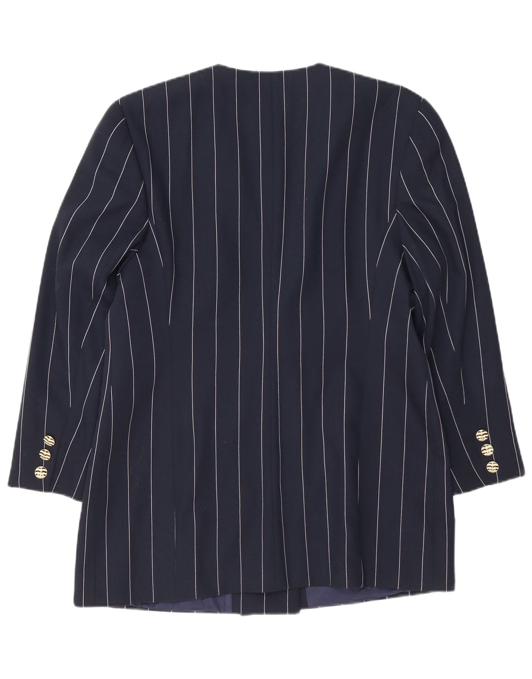 Giacca blazer lunga da donna VINTAGE IT 42 medio blu navy a righe