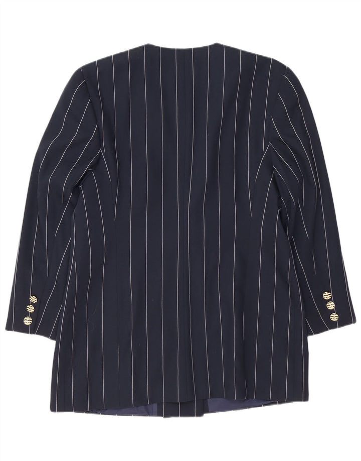 Giacca blazer lunga da donna VINTAGE IT 42 medio blu navy a righe