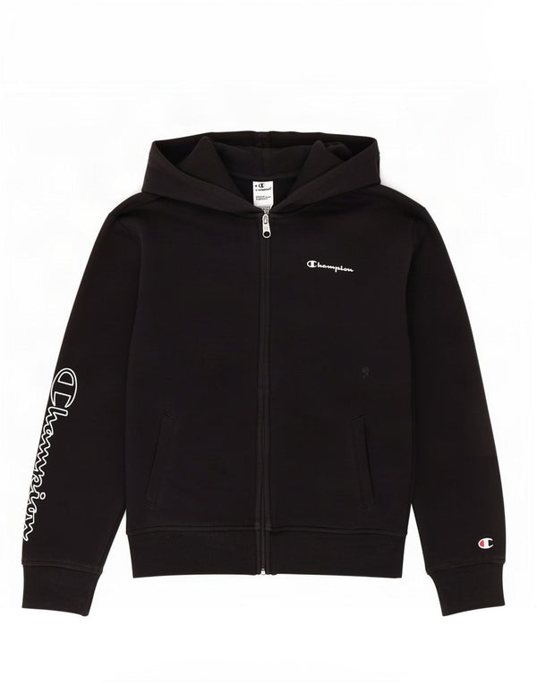 Maglione con cappuccio e zip grafica Champion per ragazzi 11-12 anni in cotone nero