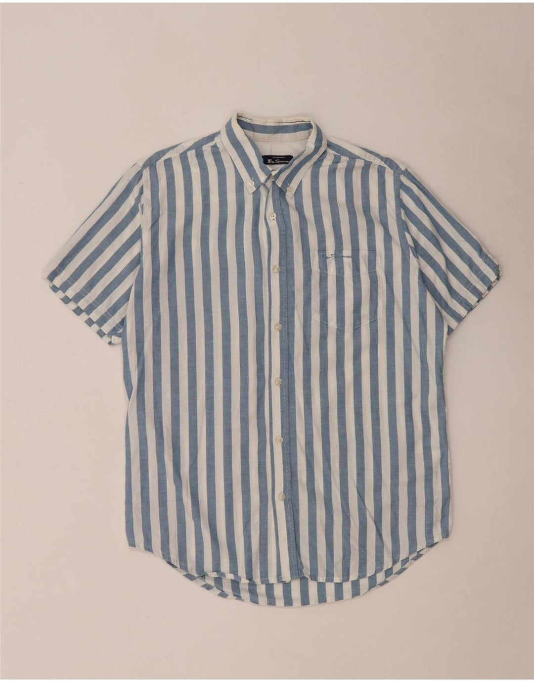 Camicia a maniche corte da uomo Ben Sherman in cotone a righe blu medio