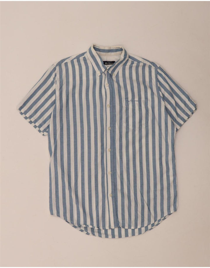 Camicia a maniche corte da uomo Ben Sherman in cotone a righe blu medio