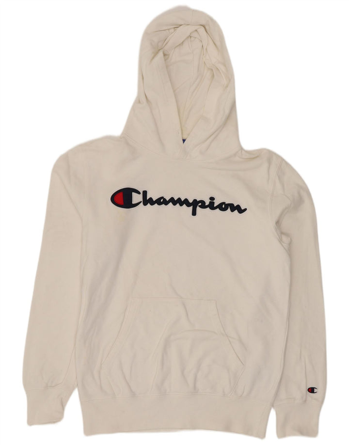 Maglione con cappuccio grafico da uomo Champion in cotone bianco medio