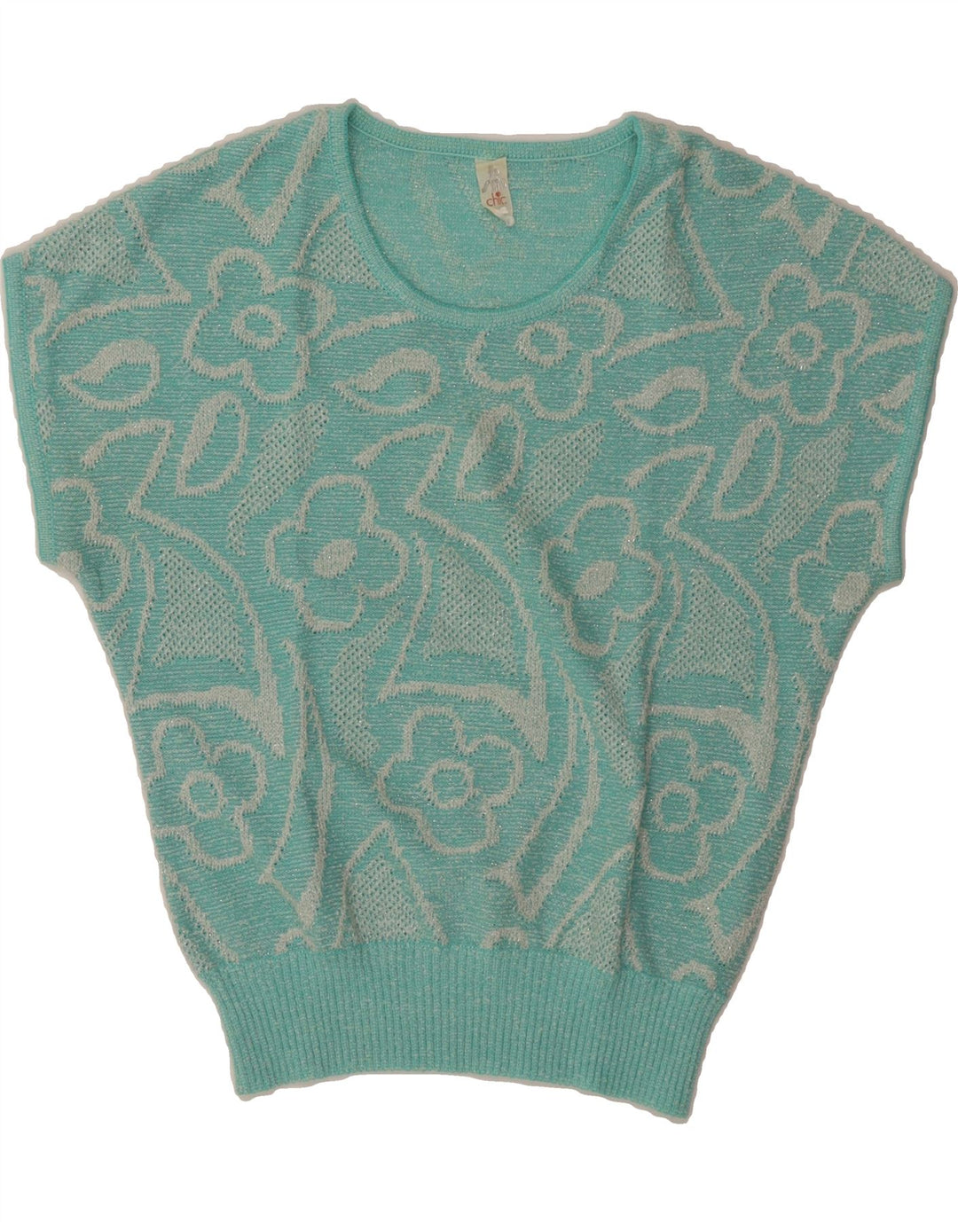Maglione maglione girocollo da donna VINTAGE IT 42 Blu medio floreale