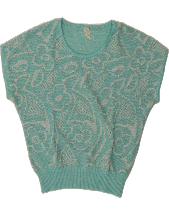 Maglione maglione girocollo da donna VINTAGE IT 42 Blu medio floreale