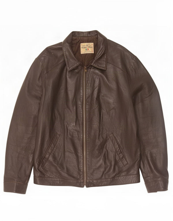 Giacca in Pelle Uomo Lavorazione Artigiana IT 52 XL Marrone