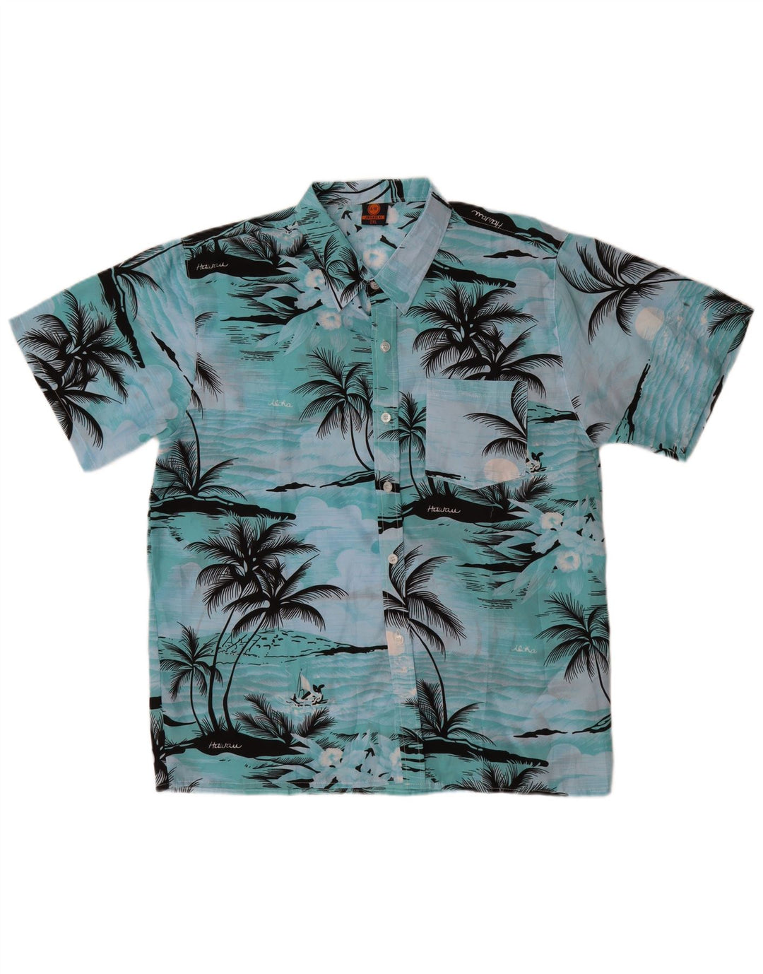 Camicia a maniche corte da uomo VINTAGE 2XL hawaiana in poliestere blu