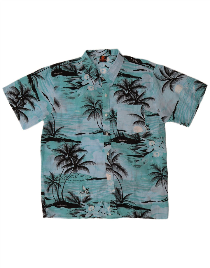 Camicia a maniche corte da uomo VINTAGE 2XL hawaiana in poliestere blu