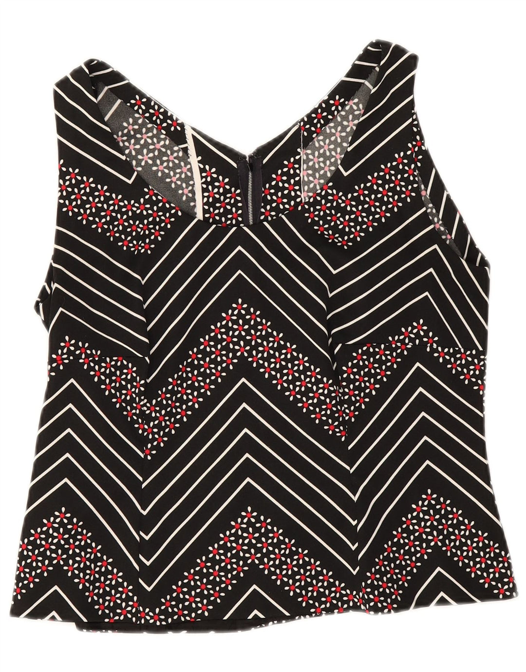 Camicetta senza maniche corta da donna vintage UK 12 Chevron medio nero