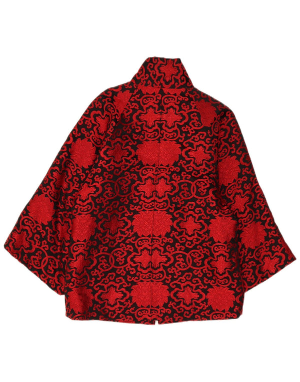 Giacca kimono vintage da donna con maniche a 3/4 UK 16 grande motivo cachemire rosso