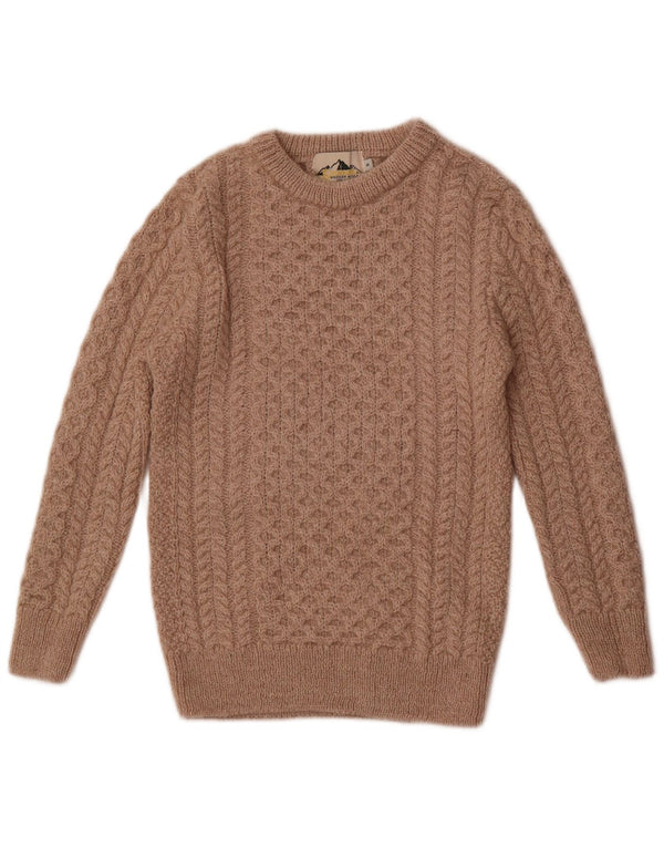 Maglione maglione con scollo a barca da donna vintage UK 10 piccolo lana merino beige