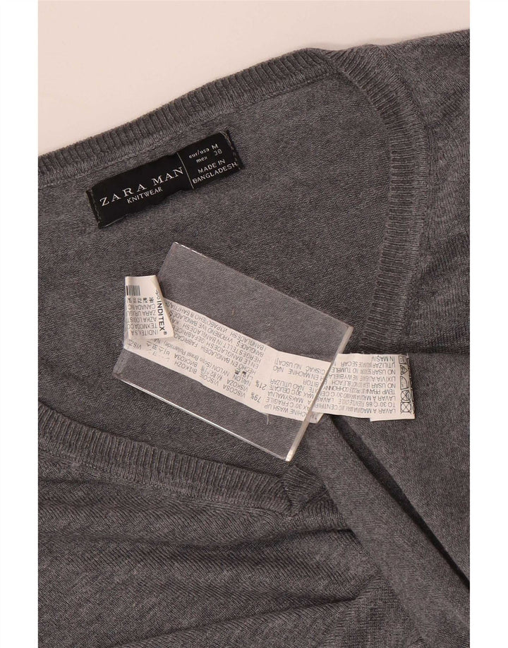 Maglione Zara da uomo con scollo a V in viscosa grigio medio