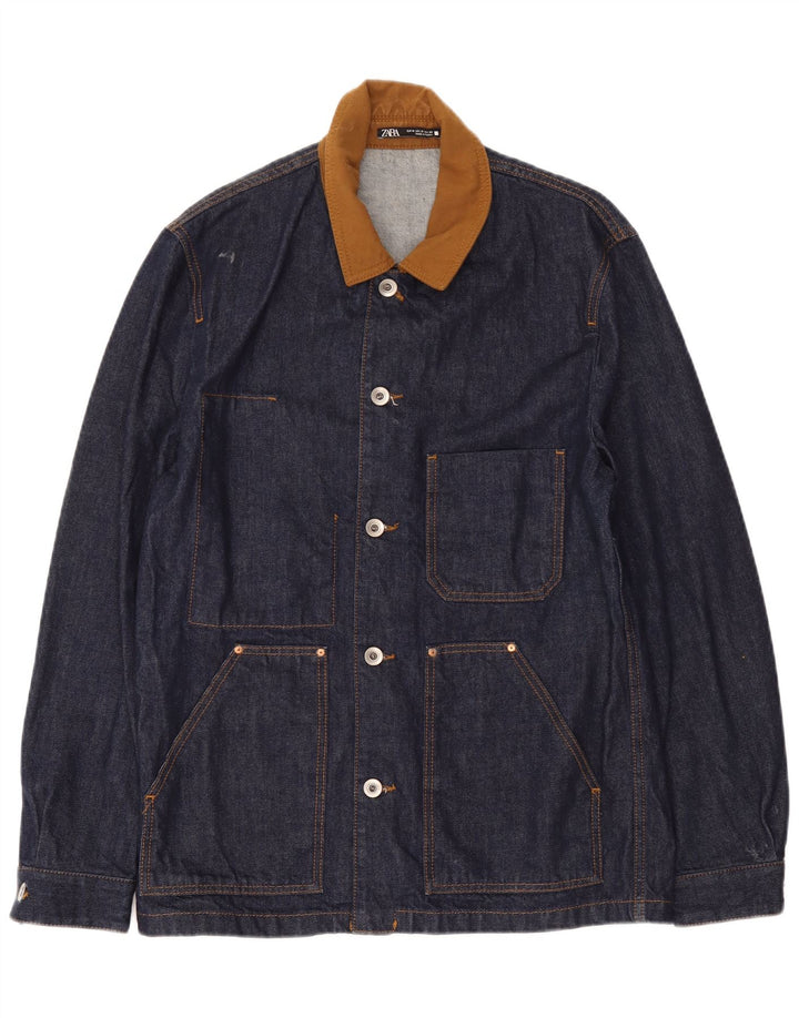 Giacca di jeans da uomo Zara UK 38 cotone blu navy medio