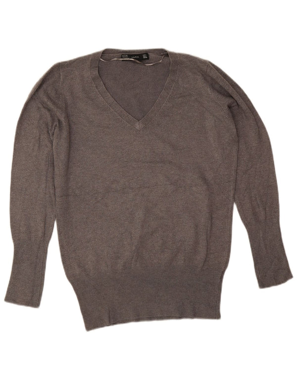 Maglione Zara da donna con scollo a V UK 16 Large Rayon grigio