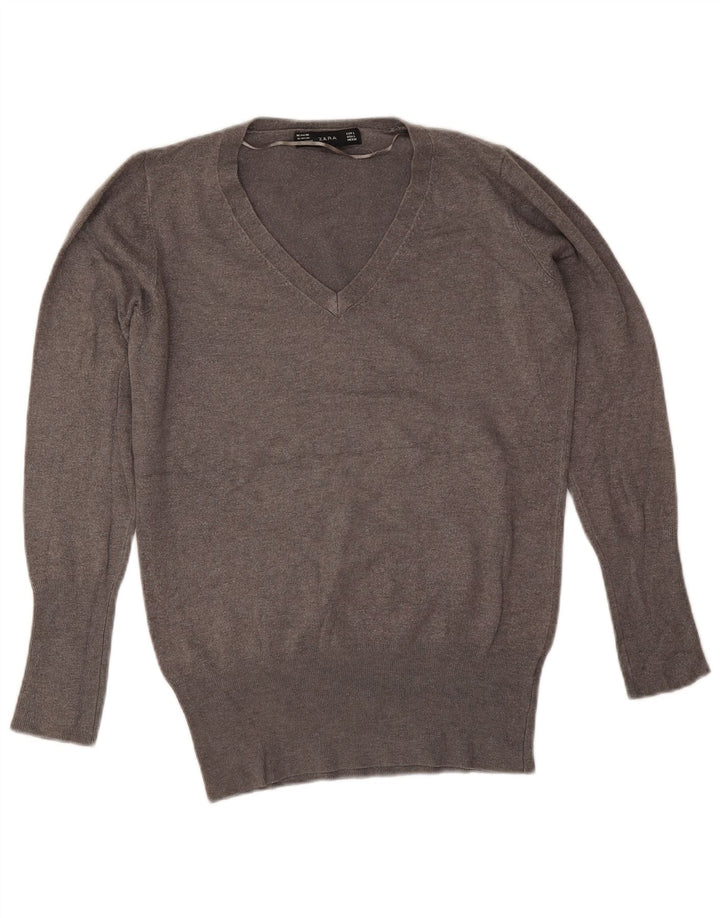 Maglione Zara da donna con scollo a V UK 16 Large Rayon grigio