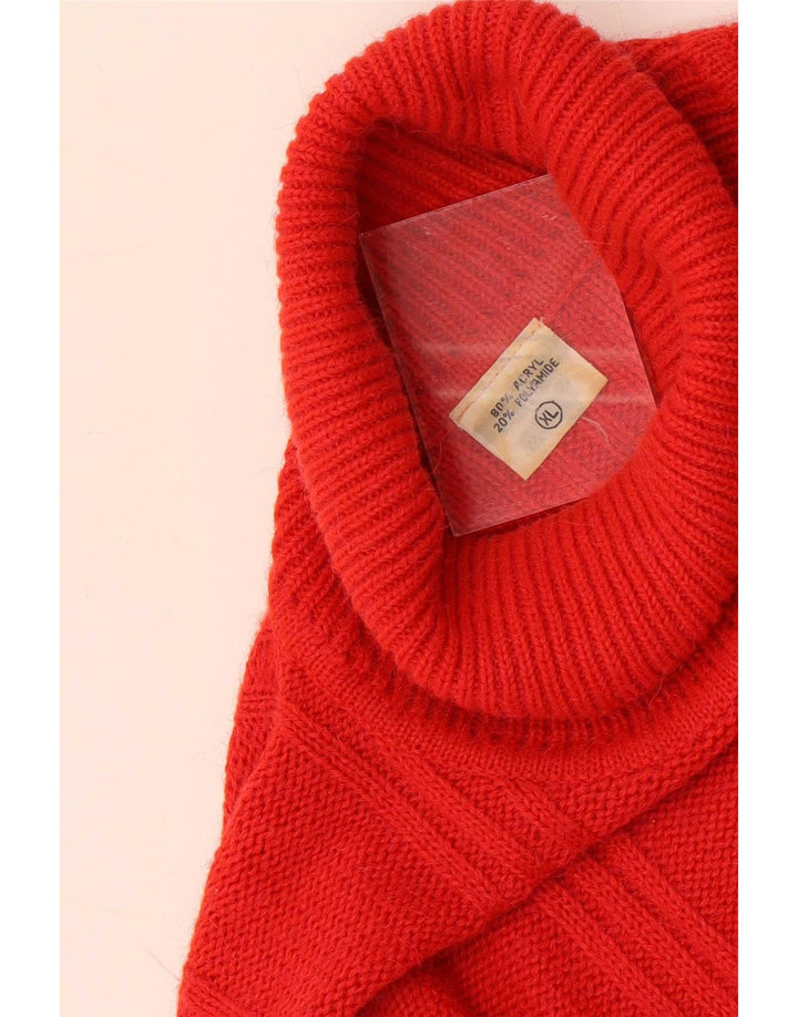Maglione maglione vintage da uomo con collo alto XL rosso acrilico