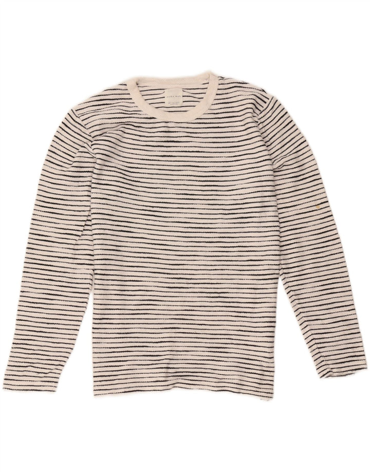 Top Zara da uomo a maniche lunghe in cotone a righe larghe bianche