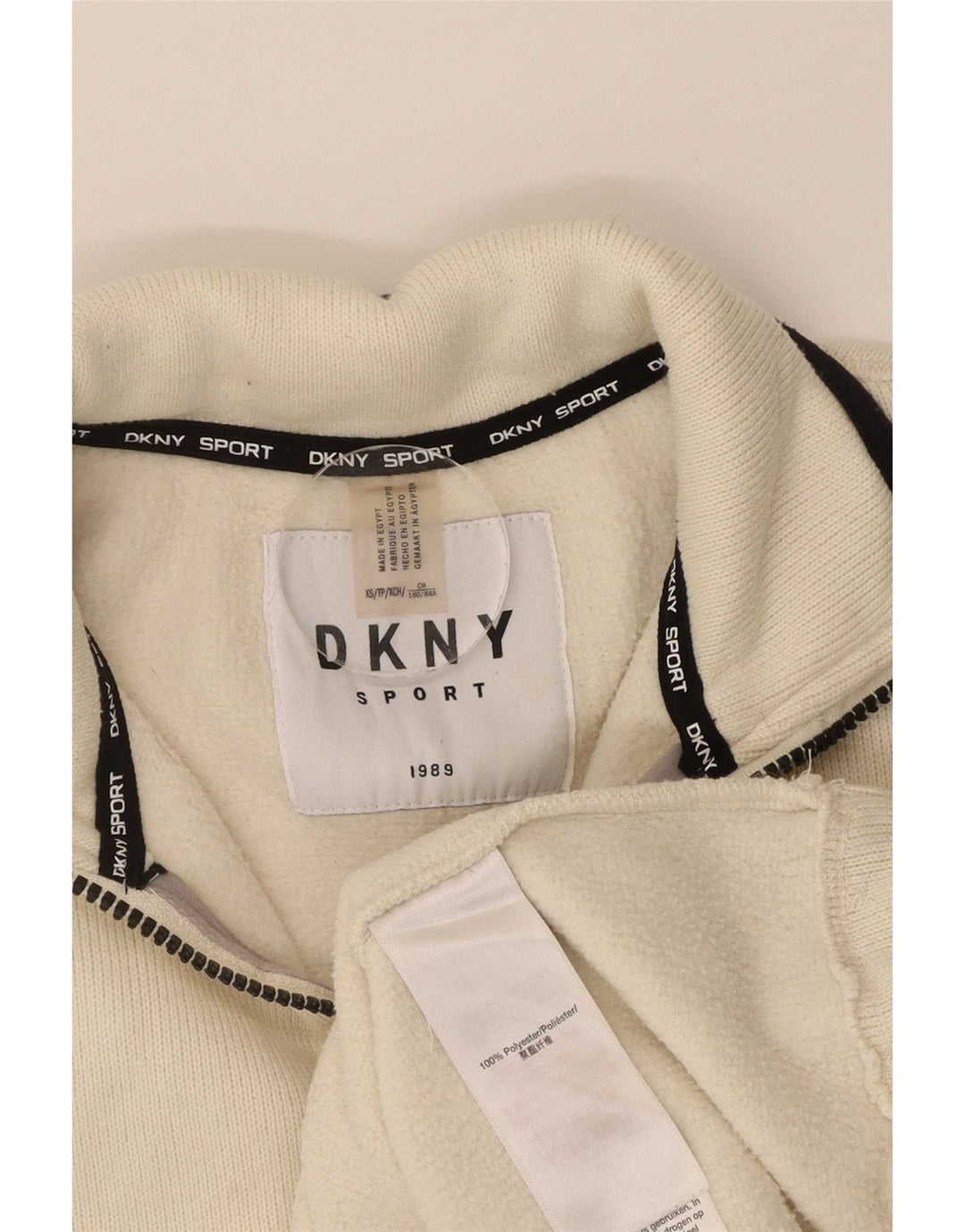 Felpa oversize da donna con zip 1/4 Dkny UK 6 XS poliestere bianco sporco