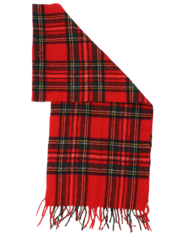 Vintage Womens Rectangle Scarf One Size L53 Red Plaid Virgin Wool