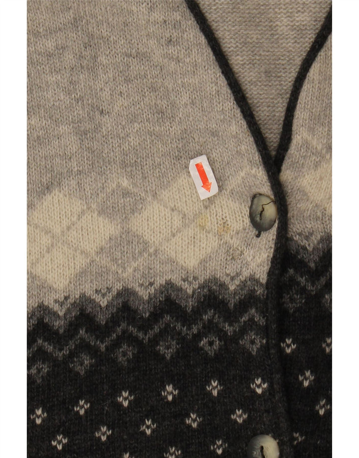 VINTAGE Womens Cardigan Sweater UK 16 Large Black Argyle/Diamond