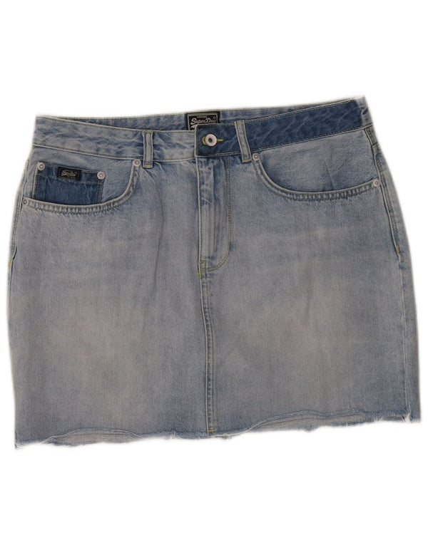 Mini gonna di jeans a vita bassa da donna SUPERDRY W32 grande cotone blu