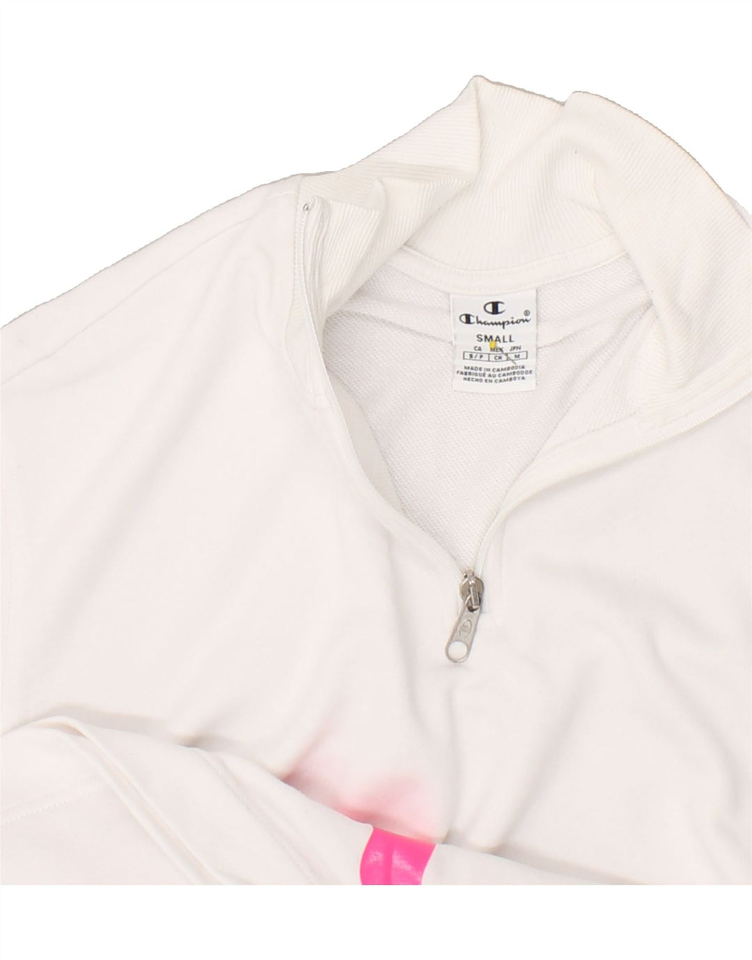 CHAMPION Womens Zip Neck Sweatshirt Jumper UK 10 Small White Cotton Vintage Champion and Second-Hand Champion from Messina Hembry 