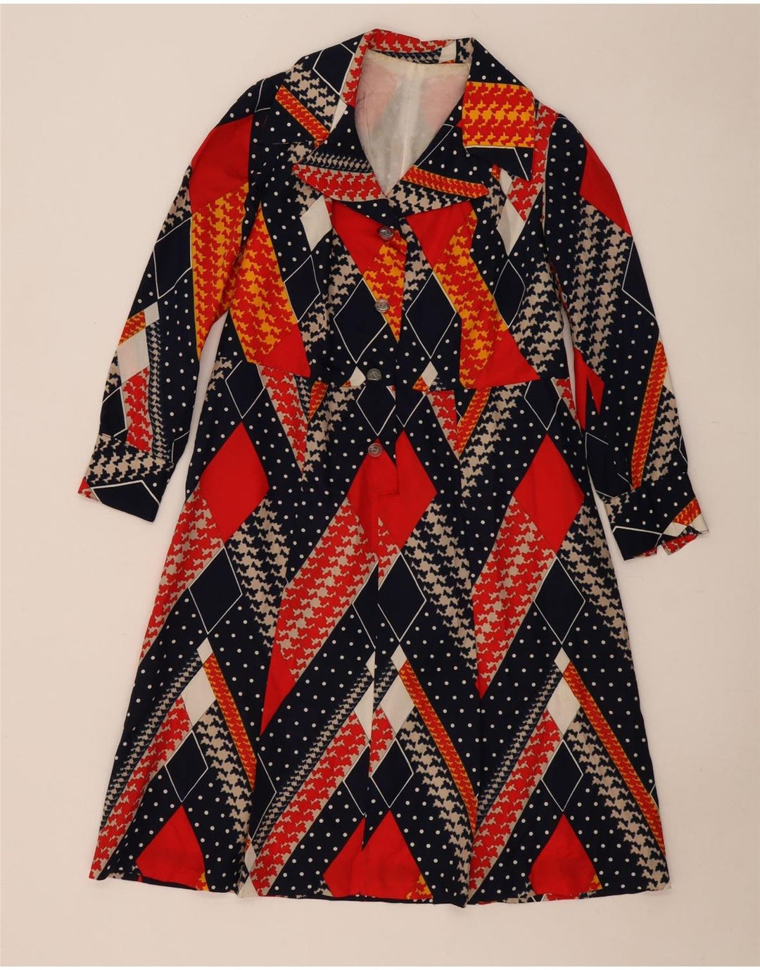 Abito a trapezio da donna vintage UK 12 medio multicolore geometrico