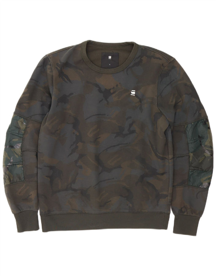 Felpa da uomo G-Star Maglione grande poliestere mimetico kaki