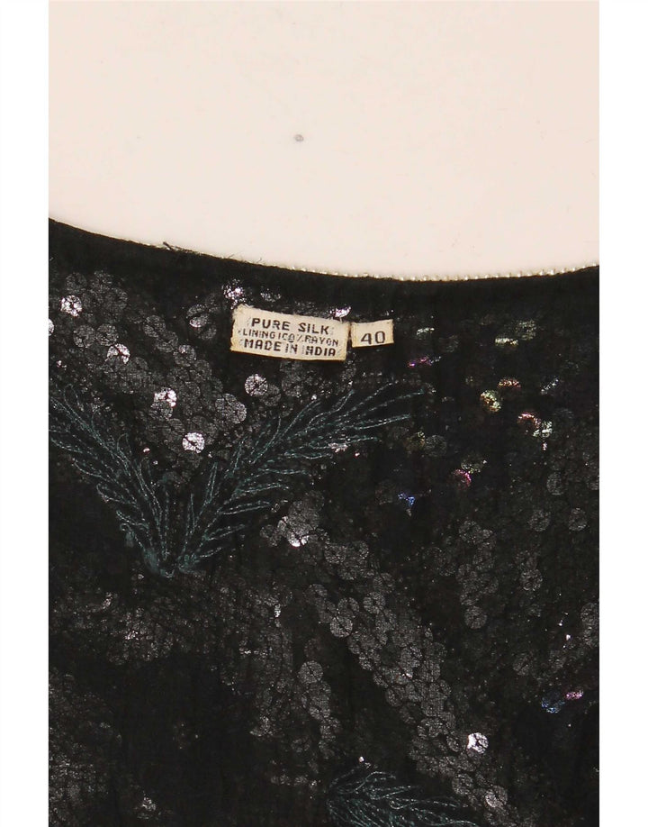 Camicetta grafica corta da donna vintage Top EU 40 Seta a righe nere medie